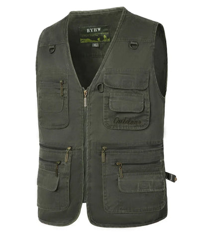 Men's Denim Sleeveless Vest | Multi-Pocket Tooling Cargo Waistcoat