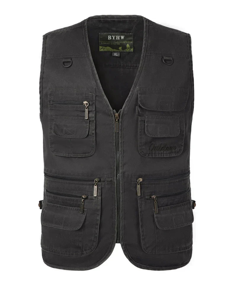 Men's Denim Sleeveless Vest | Multi-Pocket Tooling Cargo Waistcoat