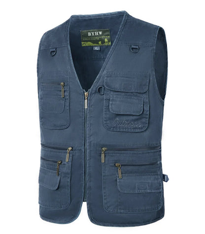 Men's Denim Sleeveless Vest | Multi-Pocket Tooling Cargo Waistcoat