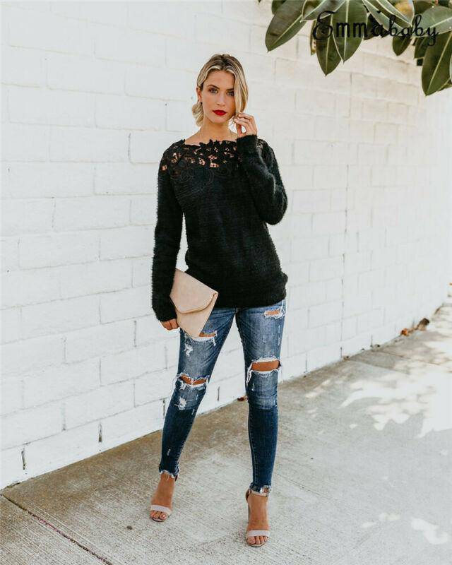 Black Lace Hollow Sweater - ByDivStore