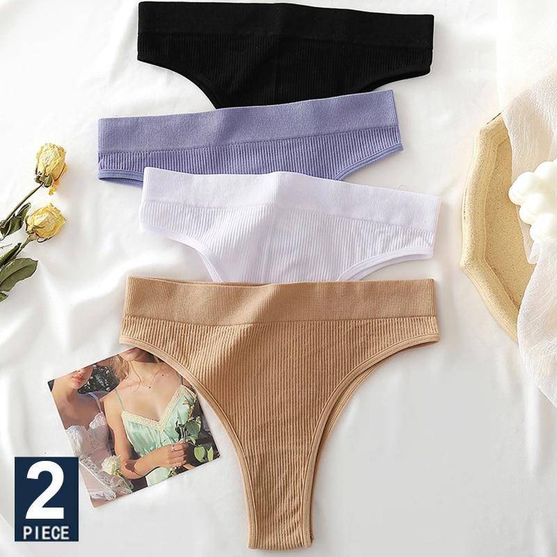 Women's 2Pcs Thong High Waisted Panties - ByDivStore