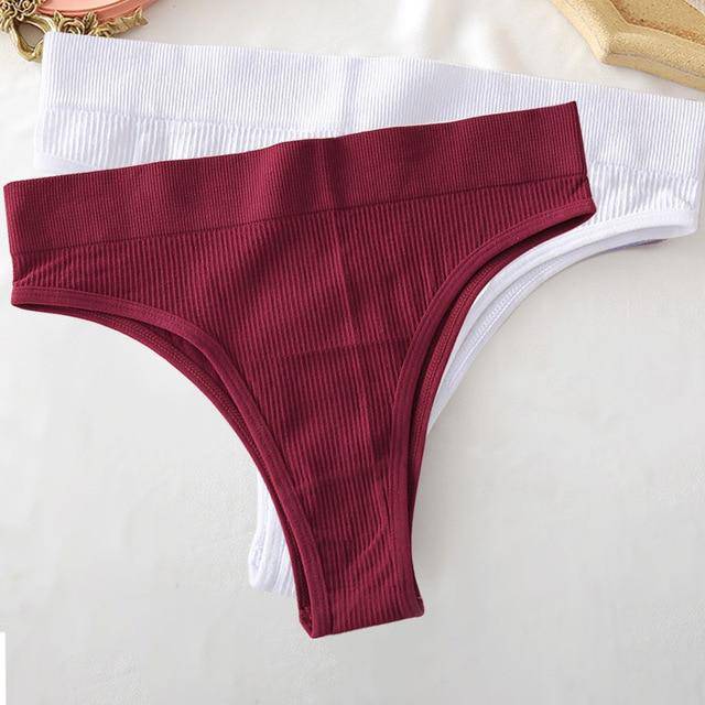 Women's 2Pcs Thong High Waisted Panties - ByDivStore