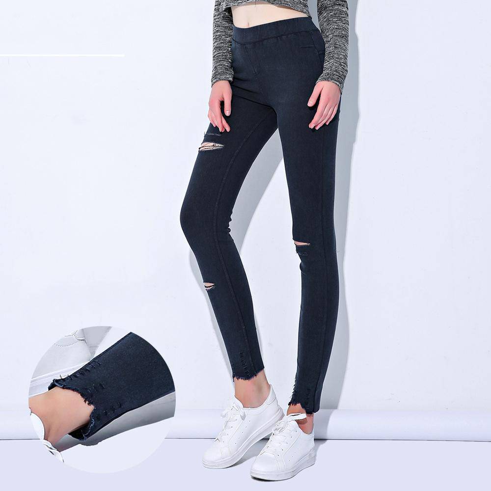 Women's Ripped Denim High Waist Skinny Jeggings - ByDivStore