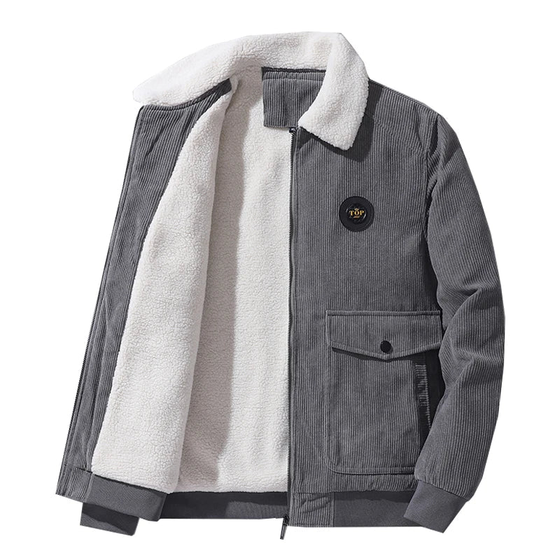 Winter Fleece Jacket for Men | Warm Thick Corduroy Fur Collar Coat