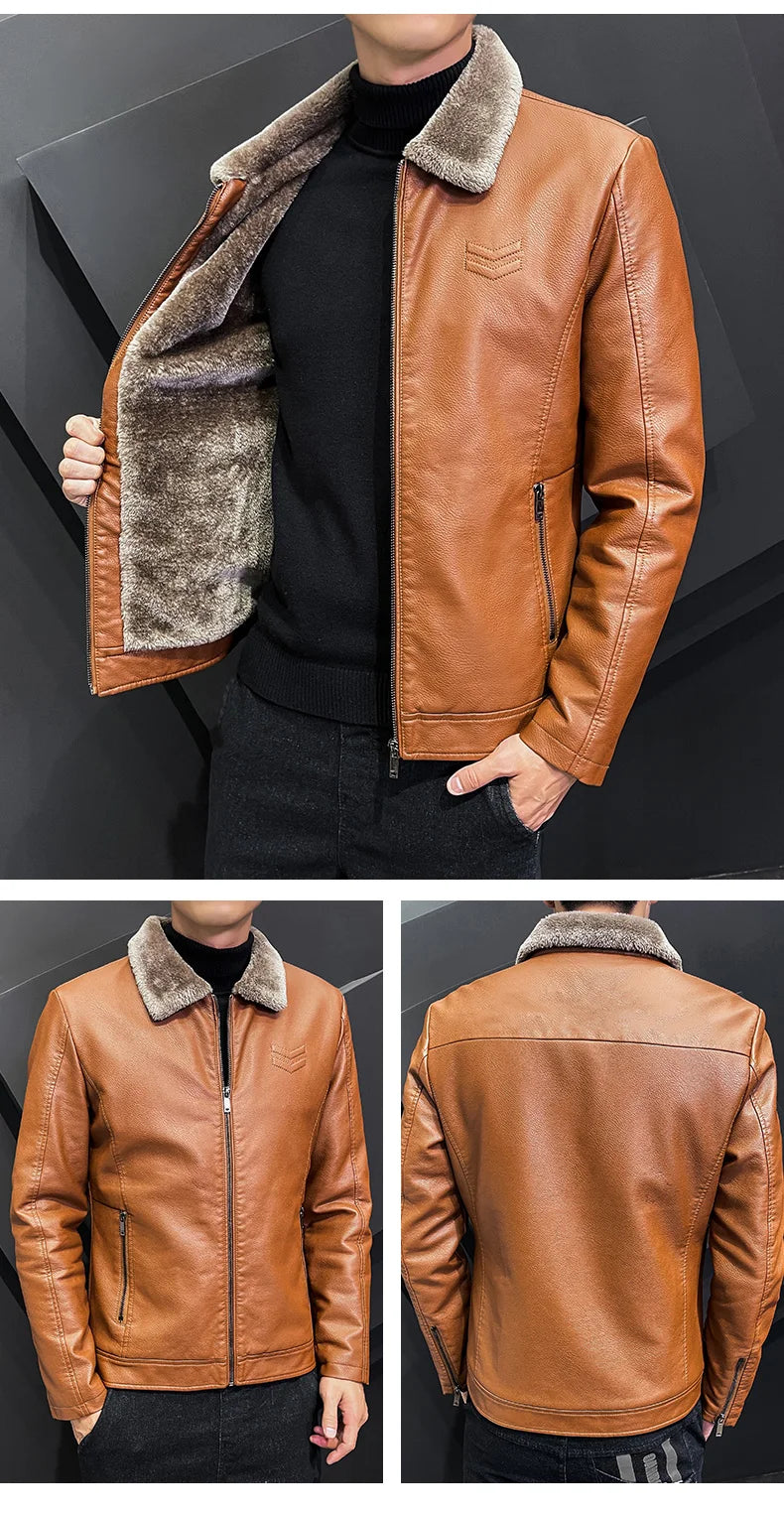 Winter Fashion Warmth Thickened Leather Jacket | Plus Size Bomber Coat for Men