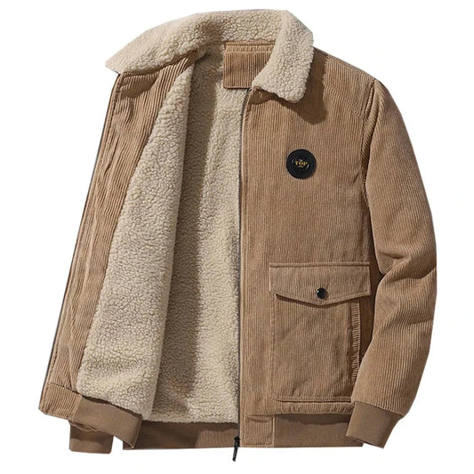 Winter Fleece Jacket for Men | Warm Thick Corduroy Fur Collar Coat