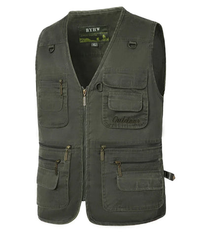 Men's Denim Sleeveless Vest | Multi-Pocket Tooling Cargo Waistcoat