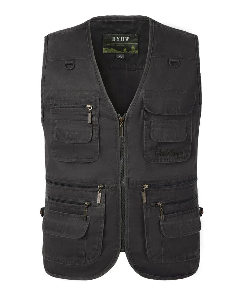 Men's Denim Sleeveless Vest | Multi-Pocket Tooling Cargo Waistcoat
