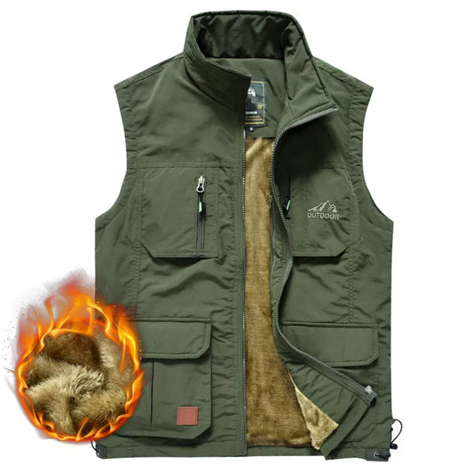Winter Men's Fleece Warm Vest | Multi-Pocket Casual Waistcoat