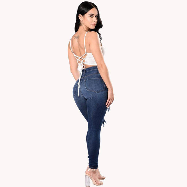 Women's Ultra Stretchy Blue Ripped Jeans - ByDivStore