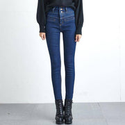 Women's High Waist Velvet Thick Jeans - ByDivStore