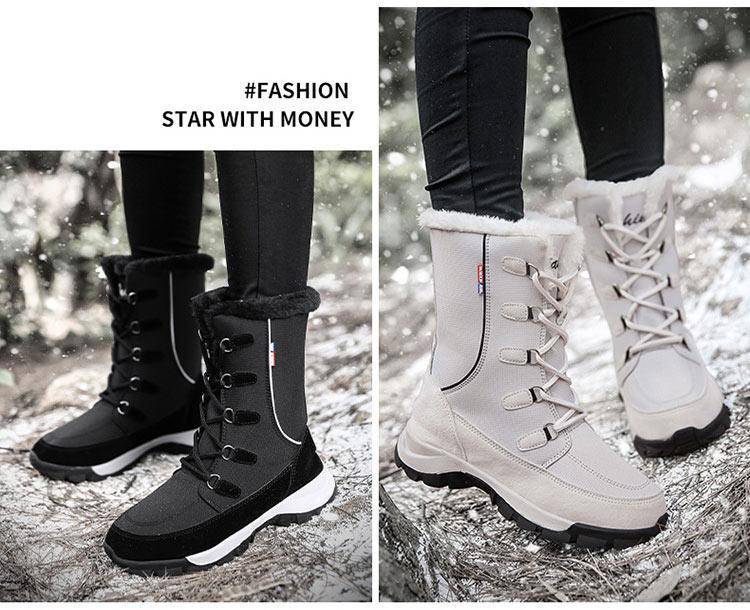 Women's Solid Lace Up Snow Boots - ByDivStore