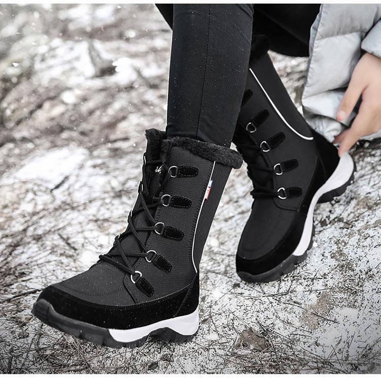 Women's Solid Lace Up Snow Boots - ByDivStore