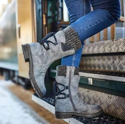 Women's Knitting Patchwork Snow Boots - ByDivStore