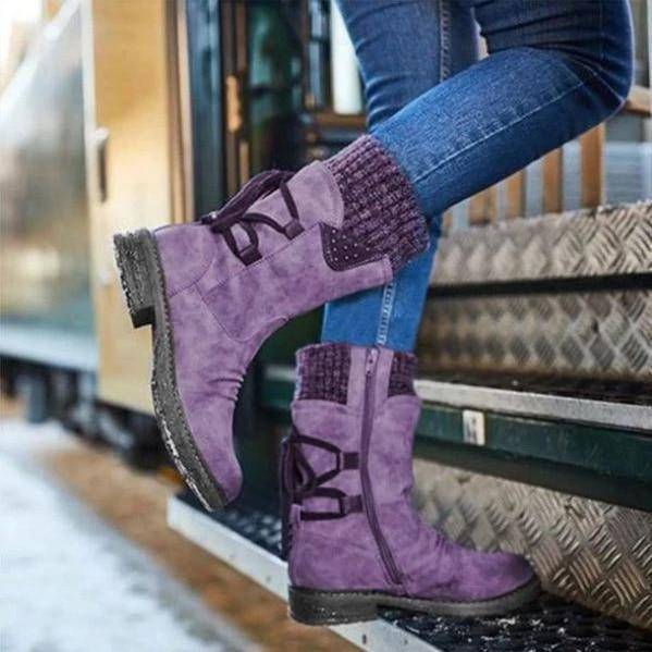 Women's Knitting Patchwork Snow Boots - ByDivStore