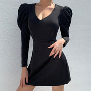 V-Neck Puff Sleeve Dress - ByDivStore
