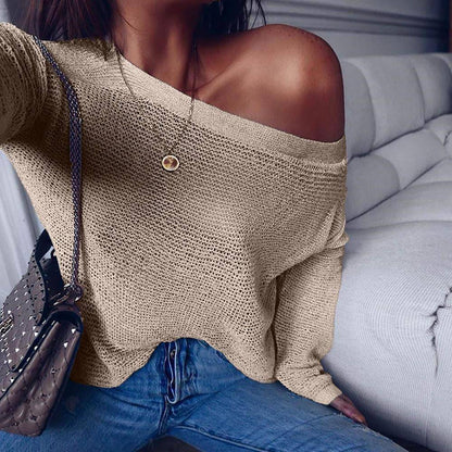 Loose Slash Neck Off Sweater - ByDivStore