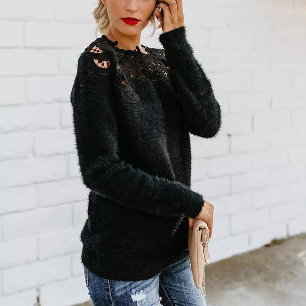 Black Lace Hollow Sweater - ByDivStore