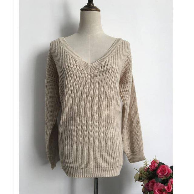 V-neck Backless Sweater - ByDivStore