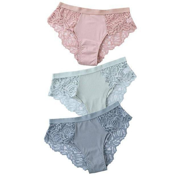 Women's 3Pcs Cotton Lace Panties - ByDivStore
