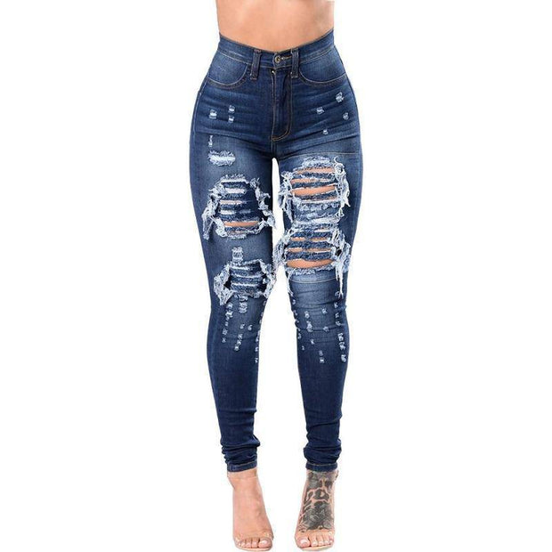 Women's Ultra Stretchy Blue Ripped Jeans - ByDivStore